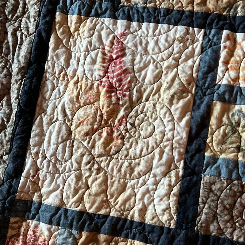 Handmade Patchwork throw Quilt with Earth Tones Ferns Fall 48” x 68”